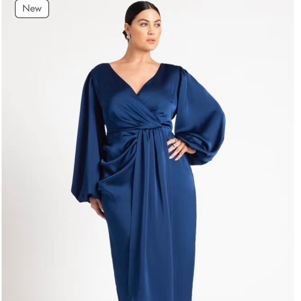Eloquii formal dress with wrap & ruche styling